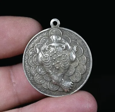 3.5CM Rare Old Chinese Miao Silver Feng Shui Wealth Toad Luck Amulet Pendant • $12