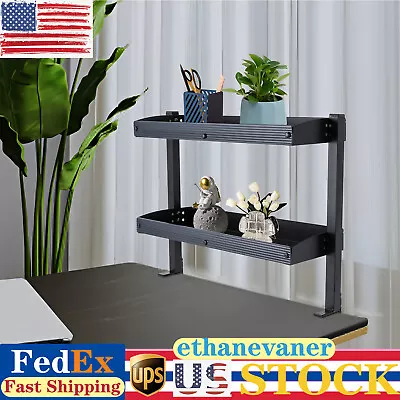 Desktop Or Under-Desk Shelf Clamp-on 2-Tier Shelving W/ Adjustable Storage Tray • $29