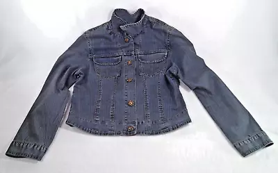 Cabi Blue Denim Jean Jacket Women's Medium Ornate Buttons Snaps Cropped • $21.99