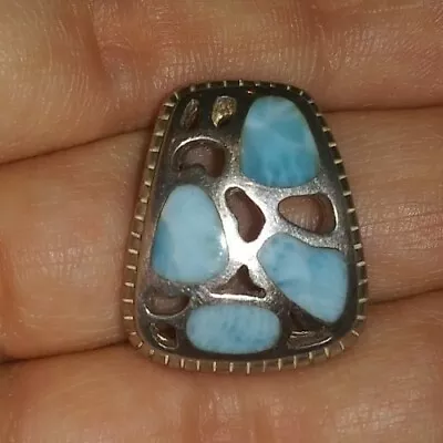 Marahlago Freeform Larimar 925 Sterling Silver Cut Out Gemstone Pendant • $129.99