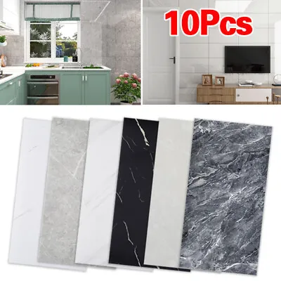 10pcs Marble Effect Kitchen Bathroom Tile Stickers Self-Adhesive Anti-Oil Panel • £12.58