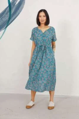£30 • Buy Seasalt Women's Dress - Teal True Note Midi Dress - Regular - Painted Rose Gouac