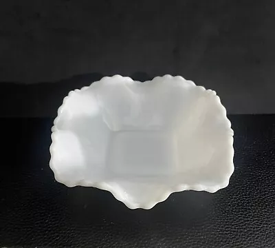 VTG White Milk Glass Diamond Pattern/Ruffled Edge Trinket Candy Dish  • $10