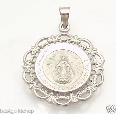 3D 20mm Miraculous Medal Filigree Charm Pendant Solid Real 14K White Gold 2.9gr • $273