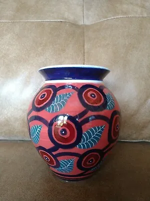 £9.99 • Buy Stunning Hand Painted Art Pottery Vase With Stylised Flowers - Signed