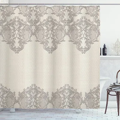 Taupe Shower Curtain Retro Delicate Lace Like • £19.99