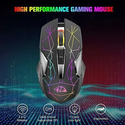 UK Wireless Gaming Mouse For PC Laptop Optical USB 1600DPI 7 Color LED Backlit • £12.89