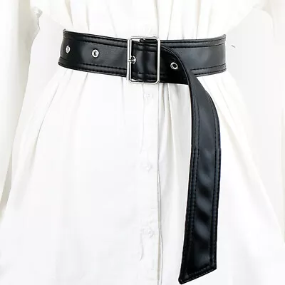 Women Soft Faux Leather Waist Belt Waistband Buckle For Dress Coat Decor Black • £13.10