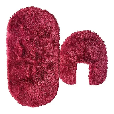 2 VTG Regal Oval Shag Bathroom Throw Toilet Rug Set Burgundy Maroon Lot 60s 70s • $85