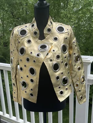 Gold Grommet Faux Leather Motto Jacket  NWT • $75