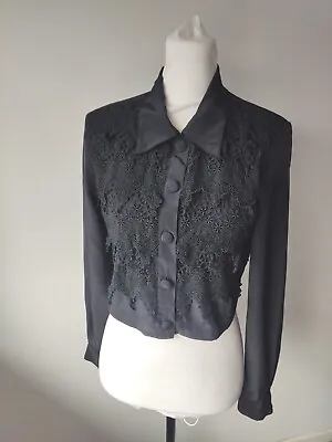 Vintage Mexx Women Black Laced Short Top Blouse Shirt Size S 8 10 Workwear Smart • $18.92