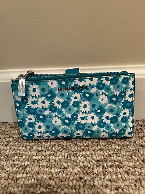 Michael Kors Jet Set Genuine Double Zip Phone Wallet Teal-Tile Blue/Green Floral • $32.99