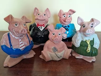 Wade Natwest Pigs Piggy Banks - Full Set Of 5 - 3 Small Chips / No Stoppers • £30