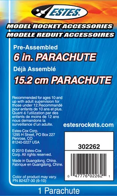 Estes 2262 6'' Parachute - Brand New 9/23 • $3.99