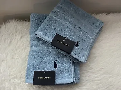 NWT Ralph Lauren Bath & Hand Towel Set 100% Cotton 70 X 140/50 X 95 Cm Sky Blue • £75.99