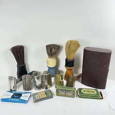 Lot Of Vintage Razors Shaving Brushes Blades Gillette Gem • $75