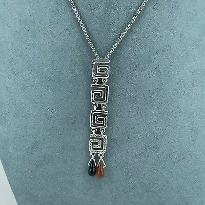 £12 • Buy Belgium Chartage Necklace Greek Key Swirl Drop Pendant Crystal Silver Tone 17.5 