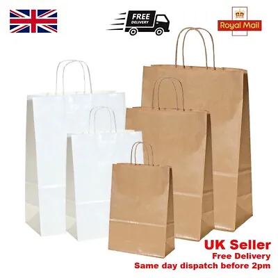 £2.99 • Buy Paper Bags Twisted Handles Gift Carrier Recyclable Kraft Birthday Brown White