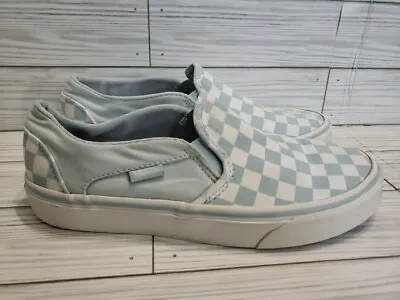 VANS Womens Slip Shoes Blue Checker Board Checkered Sneakers Canvas Sz 7.5 • $12.99