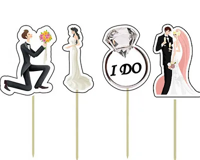 Wedding Cupcake Toppers Pack Of 12 I Do Bride Groom And Ring Engagement Toppers • $4.99