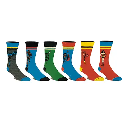 Justice League Mens Crew Socks 6 Pair Pack Shoe Size 8 To 12 Blue Red Batman • $11.21