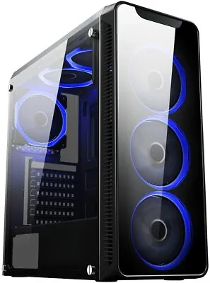 PC Gaming Case Mid-Tower ATX CiT Blaze 6 Halo Single-Ring Blue LED Fans • £47.95