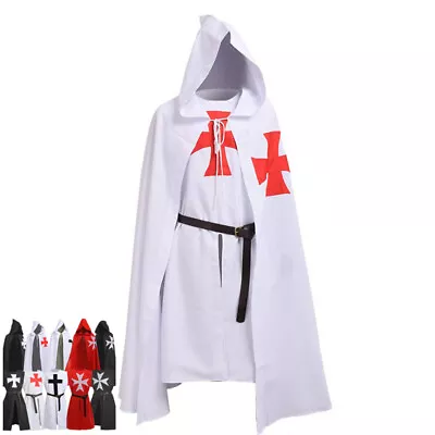 Medieval Mens Cloak Templar Knight Cloak Cape Tunic Halloween Knight Costume Set • £23.99