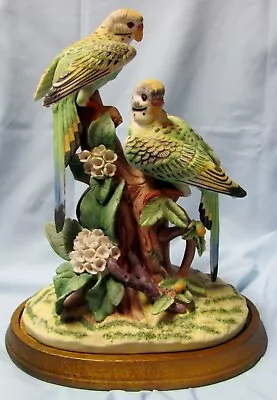 Vtg 10  Royal Crown Figurine Pair Of Parakeets Birds Wood Base Signed By J Byron • $23.99