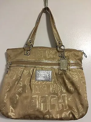 $89.99 • Buy 2 Purses!!!coach Poppy Glam Metallic Story Patch Large Tote Bag Purse 15301 Gold