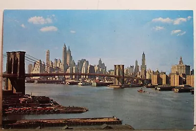 New York NY NYC Brooklyn Bridge Lower Manhattan Skyline Postcard Old Vintage PC • $0.50