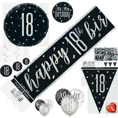 Black Silver Age 18th & Happy Birthday Party Decorations Bunting Balloons Banner • £5.99