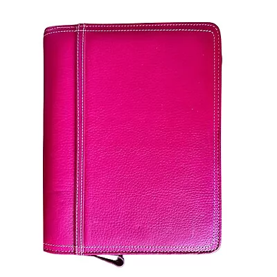 FRANKLIN COVEY Pink Leather Zip Around Notebook Binder 10.5”x 8”x 1 3/4” • $46