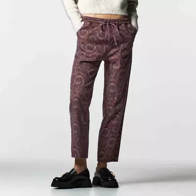 NWT Zara Pajama Style Paisley Print Pants Straight Leg Drawstring Purple Size S • $30