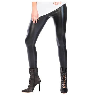 Adult Wet Look Leggings Fancy Dress Halloween Faux Leather Pants Trousers Womens • £14.99