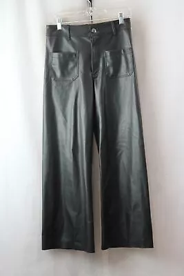Zara Women's Black Faux Leather Coated Wide Leg Pants SZ-6 • $9.99
