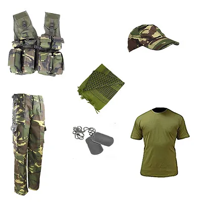 Kids Pack D Army Outdoor Dress Up T-shirt Trousers Cap Vest DPM & MTP Camo • $112.15