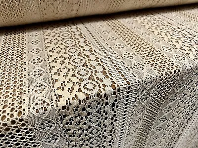 Cotton Crochet Lace Fabric Per Metre - Floral Stripe Design- Cream • £6.99