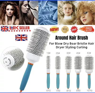 Pro Hair Brushes Radial Nano Heat-Retaining Blow Dry Ceramic Round Barrel UK • £8.79