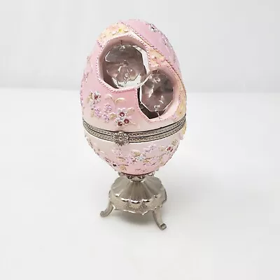 Pink Jeweled Egg Trinket Box Pink Bejeweled Crystal Perfume Bottle Container • $14.99