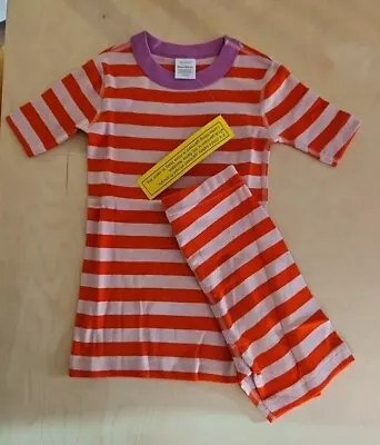 Nwt Hanna Andersson Bold Striped Orange Pink Short John Pajamas 120 6 7  Soldout • $29.99