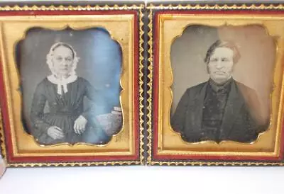 Antique Double Daguerreotype Leather Tooled Case 1800s Tintype Man & Woman • $99.99