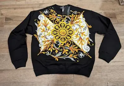 $725 Mens VERSACE Baroque Graphic Crewneck Sweatshirt Black/Gold 2XL • $343.99