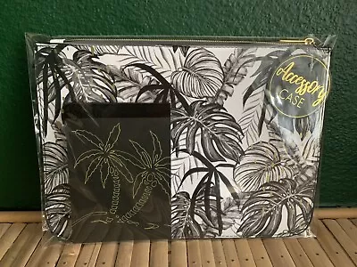 Black Gold Tropical Palm Tree Faux Leather IPad Zip Case +Notebook 2pc Gift Set • £8.95