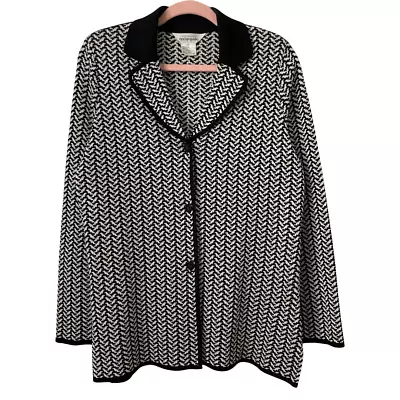 Misook Cardigan Top Womens Small Black Cream Chevron Button Up Long Sleeve Knit • $47.98