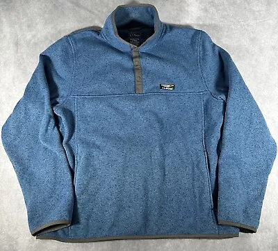 LL Bean Jacket Mens Sz L Blue Snap T Sweater Fleece Pullover Outdoor Logo 298050 • $29.99