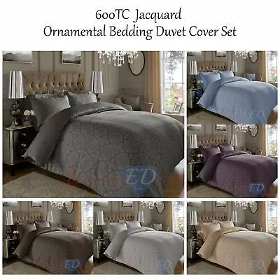 600 TC Jacquard Duvet Cover Set DES 213 Cotton Rich Bedding Set With Pillowcases • £29.95