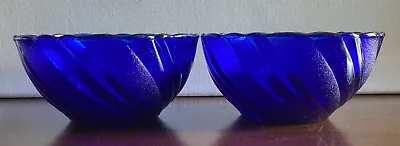 2 Vereco Duralex Bormioli Rocco Rivage Swirl Cobalt Blue Bowls 4 3/4  France • $10.99