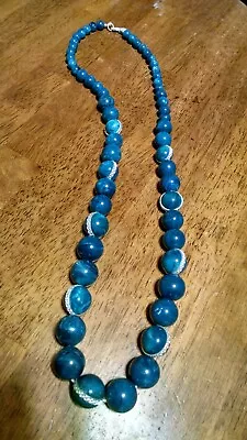 BB Dana Bauchman Beads Embossed Silver Accent Necklace 34  Aqua • $10.99