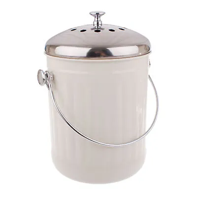 Enamel Retro Kitchen Scraps White Compost Bucket With Charcoal Filter • $59.95