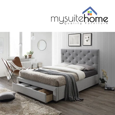 $279 • Buy Poppy Fabric Single/King Single/Double/Queen Size Bed Frame With Storage Drawer